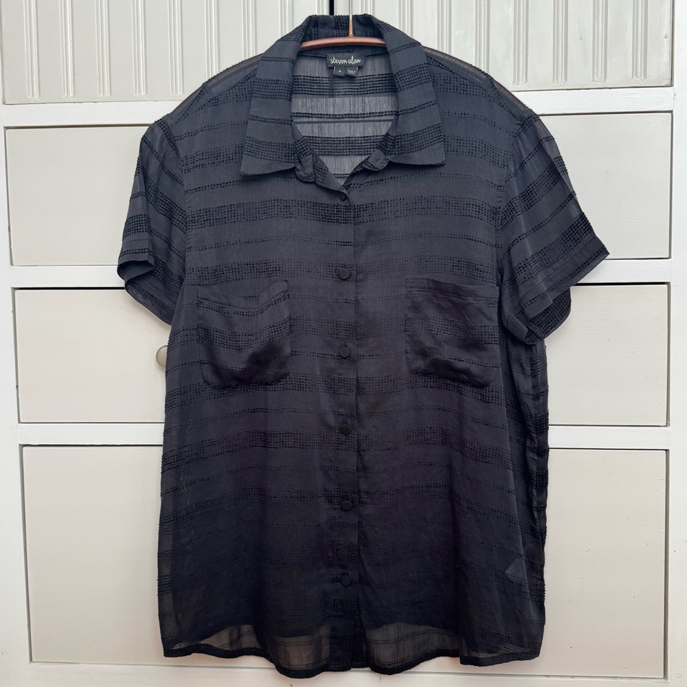 Steven Alan Sheer Velvet Flocked Stripe Button Down Shirt size P/XS